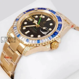 "GMT 40 Yellow Gold Black Dial & Blue Stone Bezel "