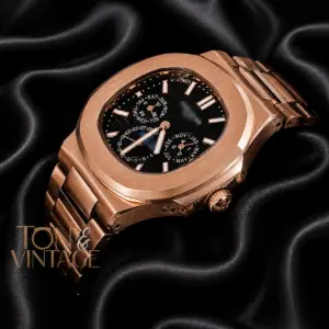 Moon Phase Chronograph Rose Gold Automatic Watch with Black Dial