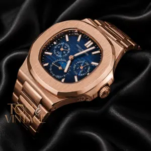 Moon Phase Chronograph Rose Gold Automatic Watch with Blue Dial
