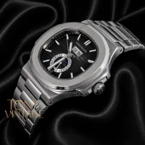 Moon Phase Silver Automatic Watch with Charcoal Gray Dial