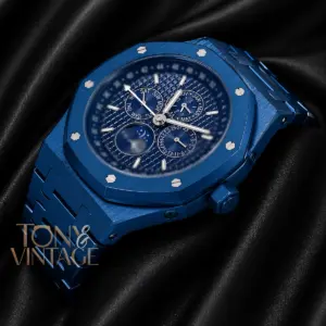 Perpetual Calendar Blue Dial Stainless Steel Chain Watch