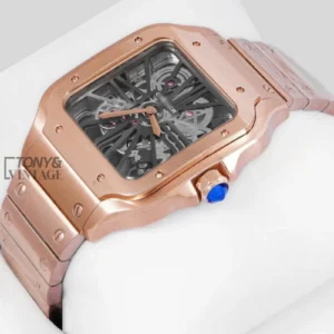Rose Gold Automatic Watch with Black Skeleton Dial