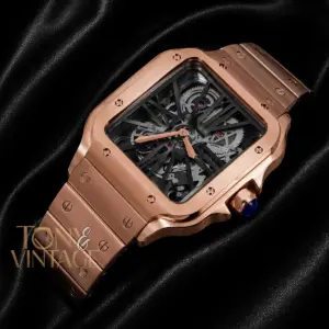Rose Gold Automatic Watch with Black Skeleton Dial