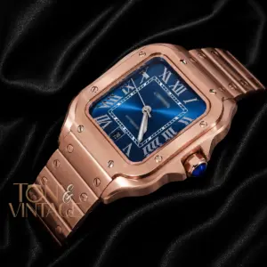 Rose Gold Automatic Watch with Blue Dial