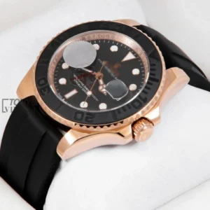 "Rose Gold & Black Case Black Dial PVC Rubber Strap Automatic Watch "