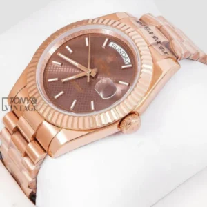 Rose Gold Brown Dial Fluted Bezel