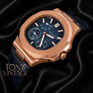 Rose Gold Case Blue Dial Leather Strap