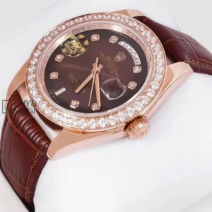 Rose Gold Case Brown Dial & Leather Strap Automatic Watch