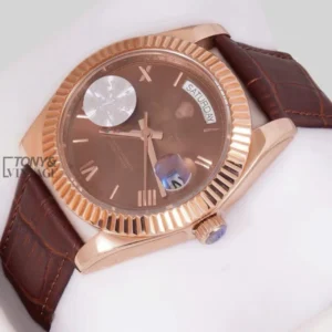 "Rose Gold Case Brown Dial & Leather Strap Automatic Watch "