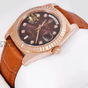 "Rose Gold Case Chocolate Brown Dial & Leather Strap Automatic Watch "