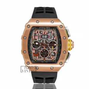 Rose Gold Chronograph Automatic Watch With Black Rubber Strap