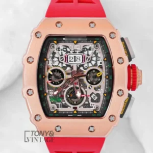 Rose Gold Chronograph Automatic Watch With Red Rubber Strap