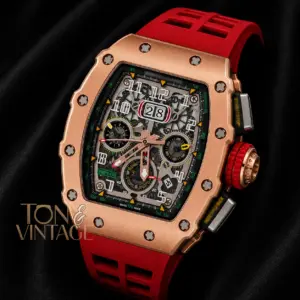 Rose Gold Chronograph Automatic Watch With Red Rubber Strap