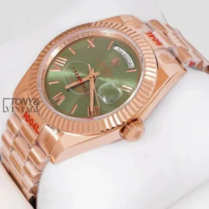 "Rose Gold Dark Green Dial & Fluted Bezel "