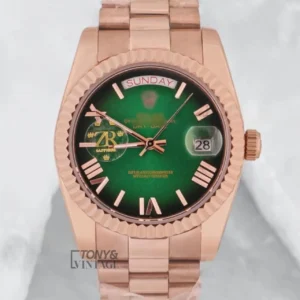 Rose Gold Green Dial Fluted Bezel