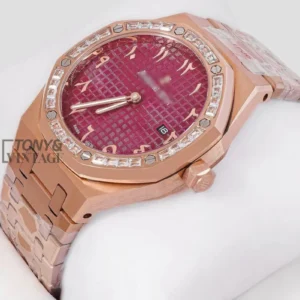 Rose Gold Purple Dial Stone Bezel