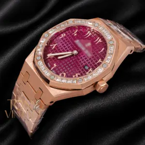 Rose Gold Purple Dial Stone Bezel