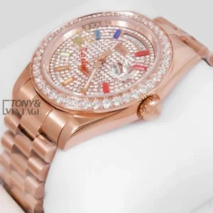 "Rose Gold Stone Dial & Bezel Automatic Watch "