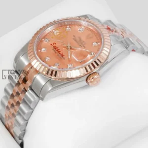 "Rose Gold Two Tone Peach Dial & Stone Figure "