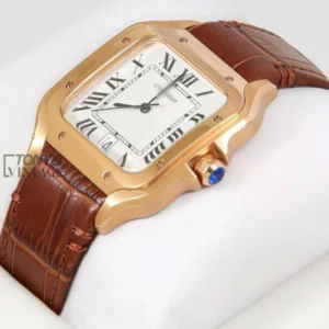 Rose Gold Watch With White Dial and Brown Leather Strap