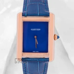 Rose Gold Watch with Blue Dial and Leather Strap