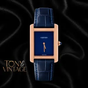 Rose Gold Watch with Blue Dial and Leather Strap