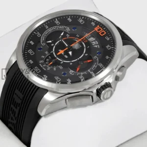 SLS Chronograph Silver Watch with Black Dial and Rubber Strap