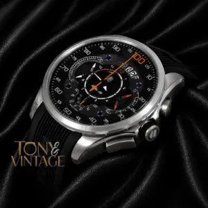 SLS Chronograph Silver Watch with Black Dial and Rubber Strap
