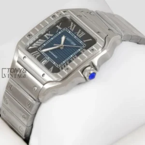 Silver Automatic Watch With Deep Blue Dial