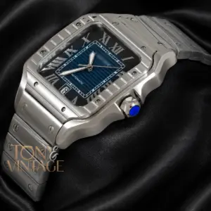 Silver Automatic Watch With Deep Blue Dial