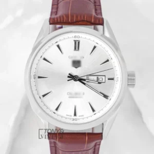 "Silver Automatic Watch With Dial and Leather Strap "