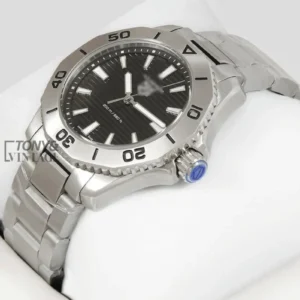"Silver Automatic Watch with Black Dial "