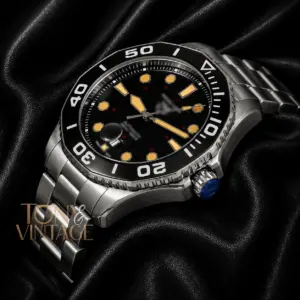 Silver Automatic Watch with Black Dial