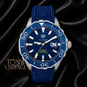 Silver Automatic Watch with Blue Dial and Bezel