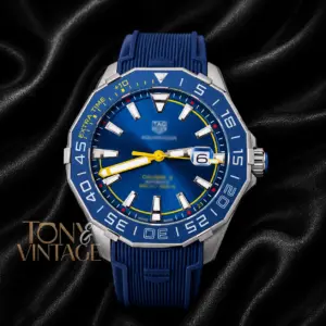 Silver Automatic Watch with Blue Dial and Bezel