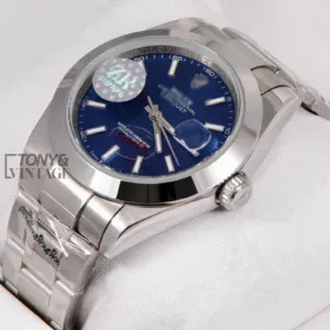 "Silver Automatic Watch with Blue Dial "