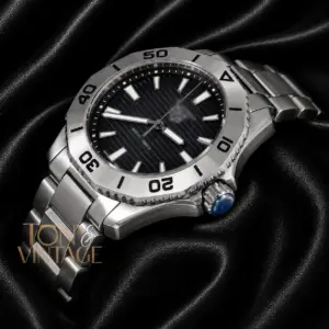 Silver Automatic Watch with Blue Dial
