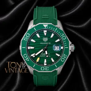 Silver Automatic Watch with Green Dial and Bezel