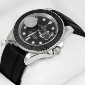 Silver & Black Case Black Dial PVC Rubber Strap Automatic Watch