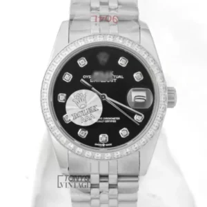 Silver Black Dial Stone Bezel & Index Automatic Watch