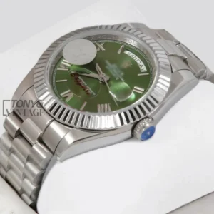 "Silver Chain Green Dial Fluted Bezel Roman Figure Automatic Watch "