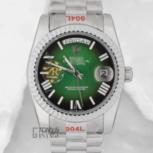 Silver Green Dial Fluted Bezel