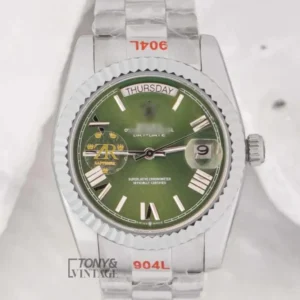 Silver Green Dial Fluted Bezel
