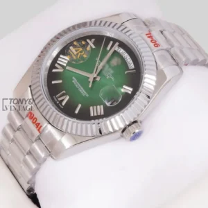 Silver Green Dial Roman Numeral & Fluted Bezel