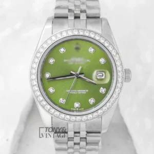 "Silver Green Dial & Stone Bezel "