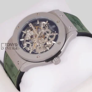 Silver Matte Automatic Watch With Skeleton Dial