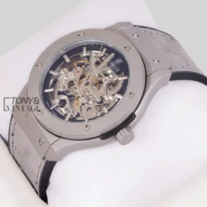 Silver Matte Automatic Watch With Skeleton Dial