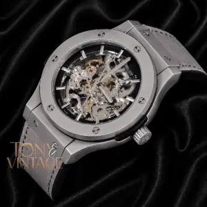 Silver Matte Automatic Watch With Skeleton Dial