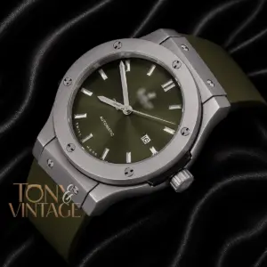 Silver Matte Watch With Green Dial and Rubber Strap