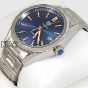 Silver Stainless Steel Watch with Blue Dial
